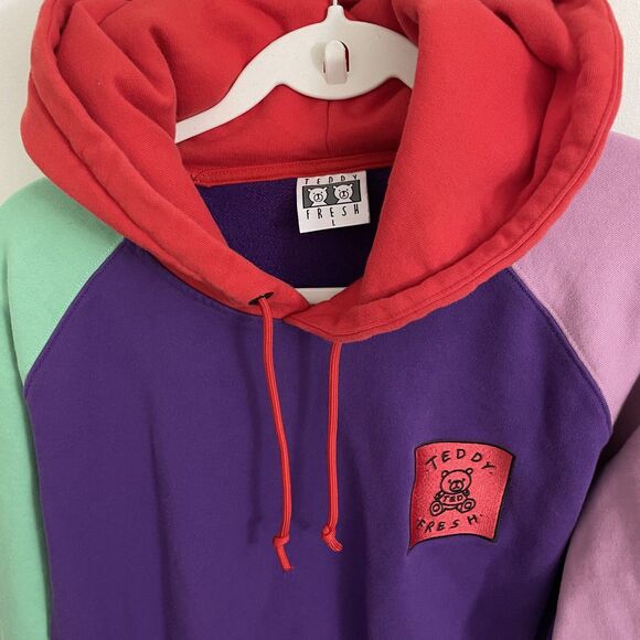 Teddy Fresh Hoodie Mens Large Rainbow Colorblock Pullover Sweater Outdoor - Picture 3 of 10